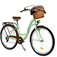 Milord Bikes Bicicleta de Confort- Menta- de 7 Velocidad y 26 Pulgadas con Cesta y Soporte Trasero- Bicicleta Holandesa…